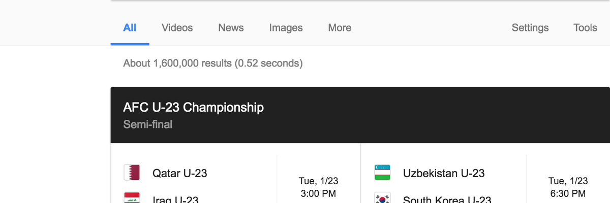 Google nhầm lẫn tai hại khi điền tên U23 Iraq vào bán kết giải Châu Á