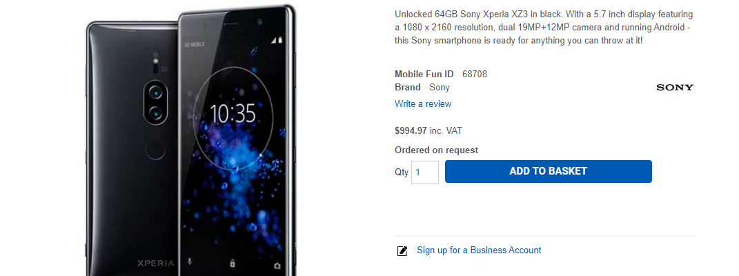 Sony Xperia XZ3 lộ cấu hình và giá bán chính thức: Snapdragon 845, camera kép, giá 22.7 triệu