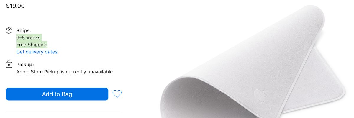 Giẻ lau 19 USD của Apple cháy hàng, người dùng muốn mua phải đợi đến cuối tháng 11