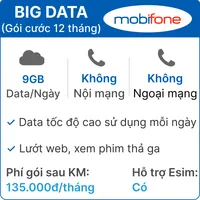  Sim Mobifone BIG DATA 9GB/Ngày - Gói cước 12 mon 