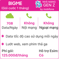  Sim Mobifone BIGME 7GB/Ngày - Gói cước 1 mon 