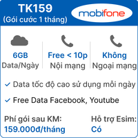  Sim Mobifone TK159 6GB/Ngày - Gói cước 1 mon 
