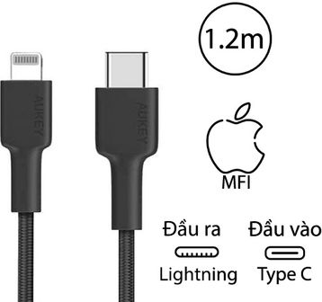 Cáp USB-C to Lightning MFi Aukey Braided Nylon CB-CL1 1.2m