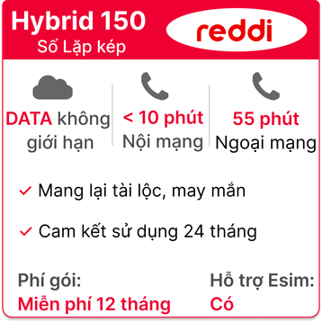 Sim 4G Reddi Hybrid 150 - Số Lặp kép