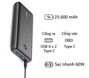 Pin sạc dự phòng Anker Power 3 A1290 60W PD 25.600 mAh