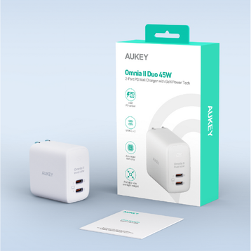 Củ sạc nhanh Aukey PD 45W PA-B4T 2 cổng, chấu gập