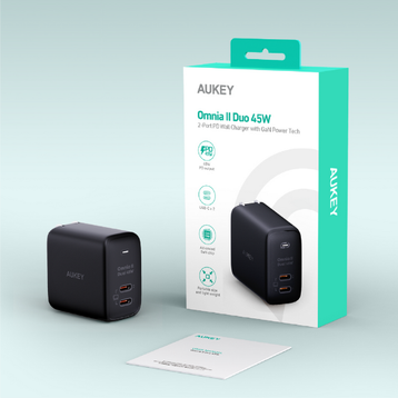 Củ sạc nhanh Aukey PD 45W PA-B4T 2 cổng, chấu gập