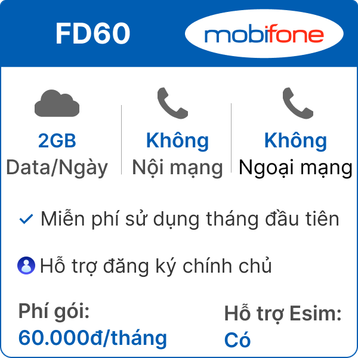 Sim 4G Mobifone  FD60 2GB/Ngày