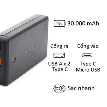 Pin dự phòng AUKEY PB-Y7 30000 mAh USB-C Quick Charge 3.0