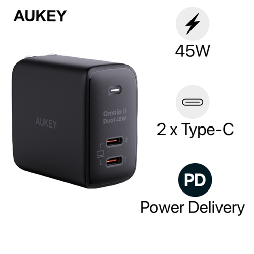 Củ Sạc Nhanh Aukey Pd 45W Pa - B4T 2 Cổng - Chấu Gập