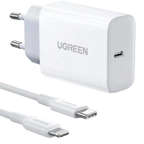 Combo Sạc Ugreen Pd 20W Kèm Cáp Type - C To Lightning Mfi Cd137 (Chân Không Gập)