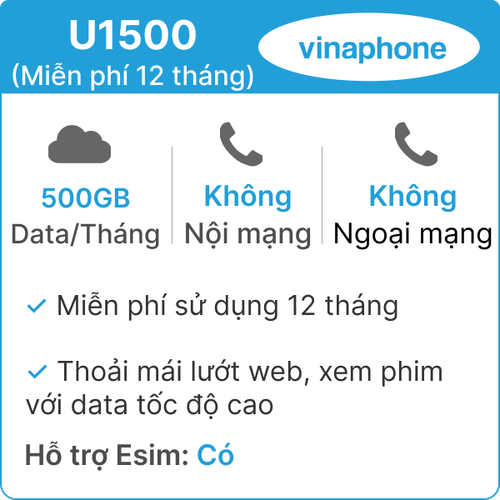 Sim 4G Vinaphone U1500 500Gb/Tháng