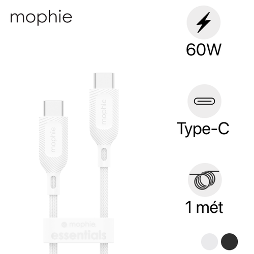 Cáp Mophie Essential Type - C To Type - C 60W 1M