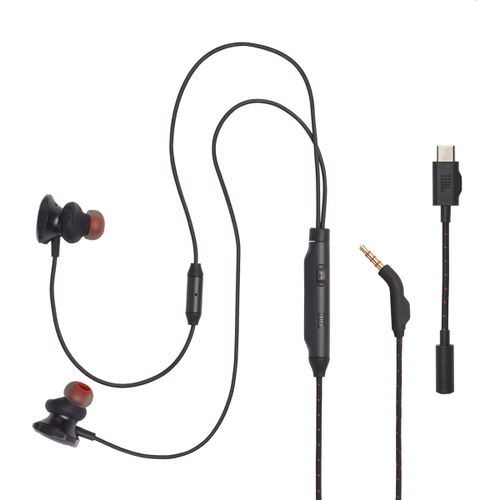 Tai nghe gaming JBL Quantum 50C - Tai nghe có dây nhét tai, màu Đen/Trắng, trọng lượng 21.5g