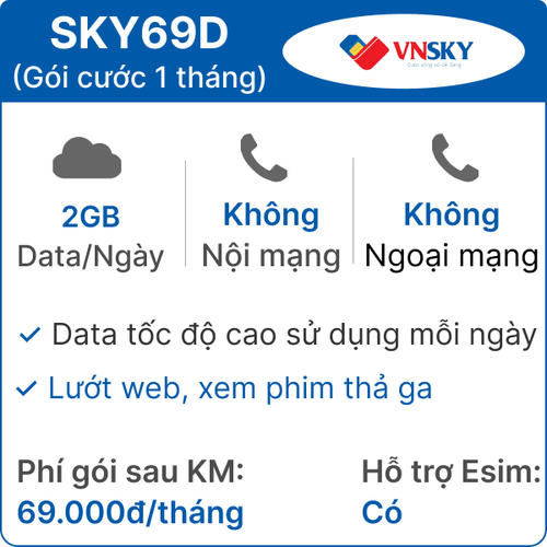 Sim 4G Vnsky Sky69D 2Gb/Ngày