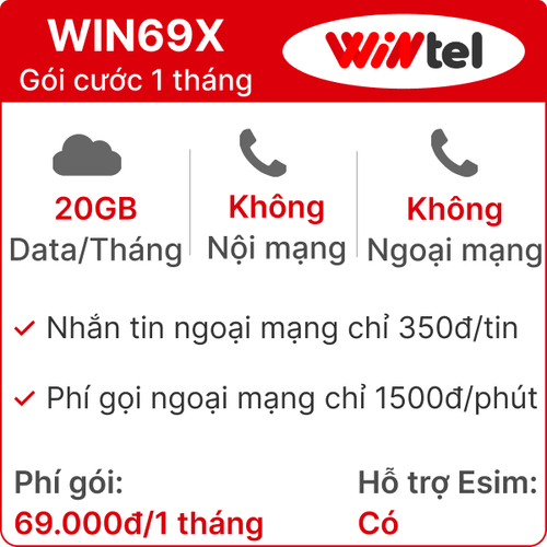 Sim WINTEL WIN69X 20GB/Tháng