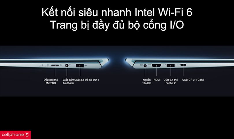 Kết nối siêu nhanh Intel Wi-Fi 6, trang bị đầy đủ bộ cổng I/O