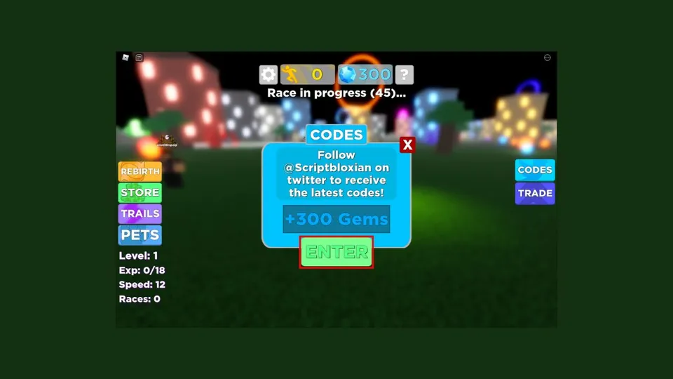 Code Speed Run Simulator mới nhất tháng 12/2023, cách nhập code