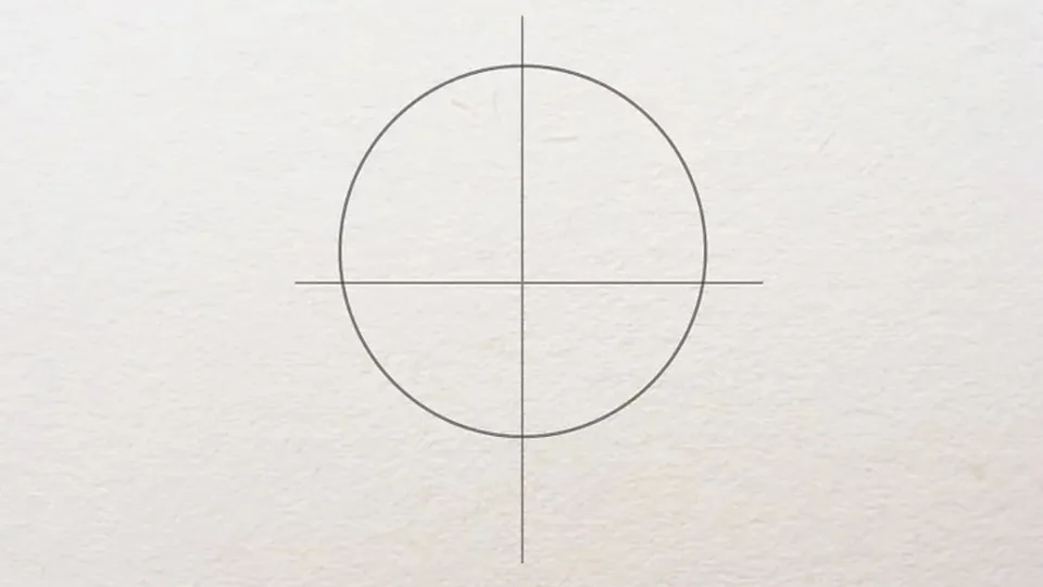 Vẽ đường tròn làm khuôn mặt và hai đường tâm ngang, dọc