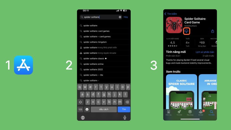 Cách tải Spider solitaire trên điện thoại Android, IOS