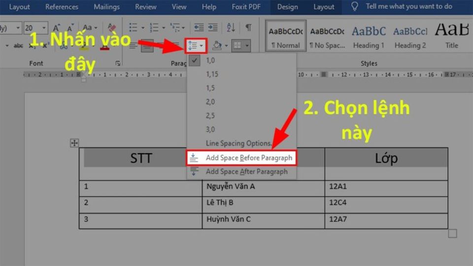 Bước 3: Cách dùng Lệnh căn giữa ô nằm trên thanh Ribbon trong word