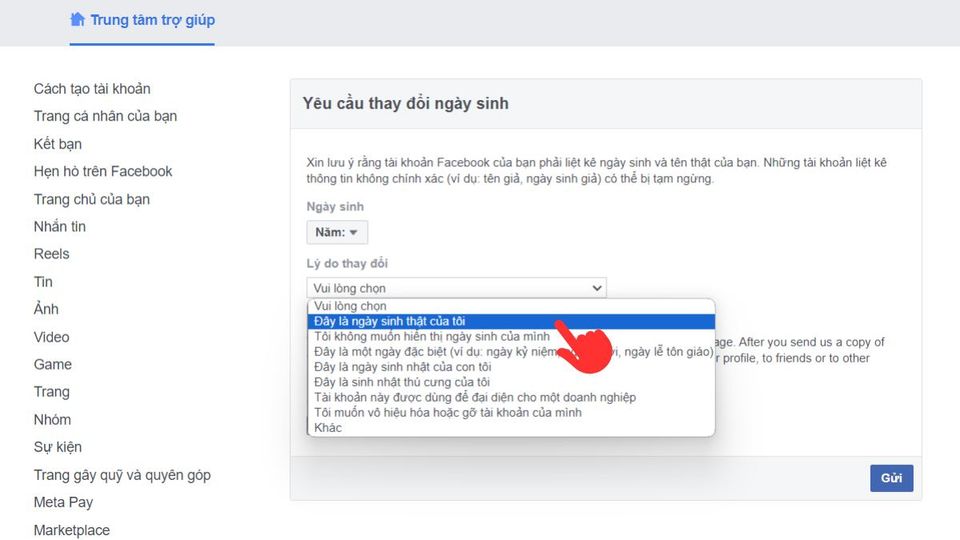 Hướng dẫn thay đổi ngày sinh Khi vượt lên số lượng giới hạn mang đến phép bên trên Facebook bước 3