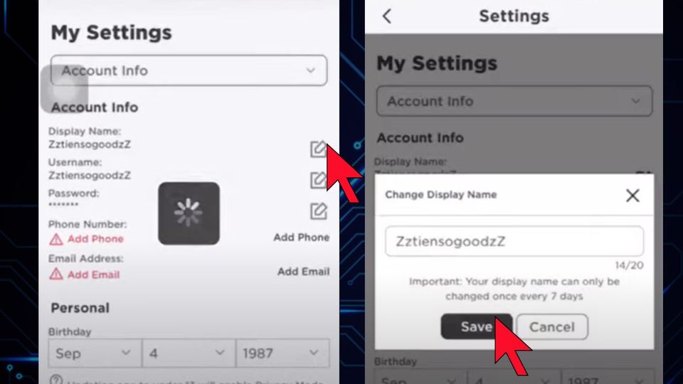 Hướng dẫn cách đổi tên trong roblox trên điện thoại iPhone bước 3