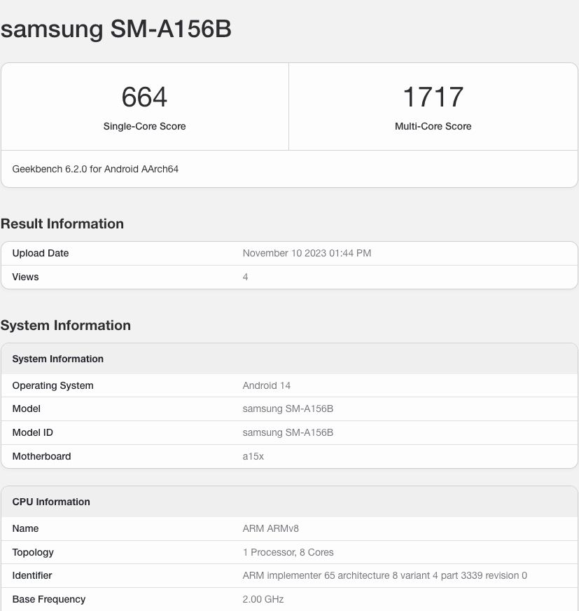 Galaxy A15 5g Xuất Hiện Trên Geekbench Xác Nhận Dùng Chip Helio G99