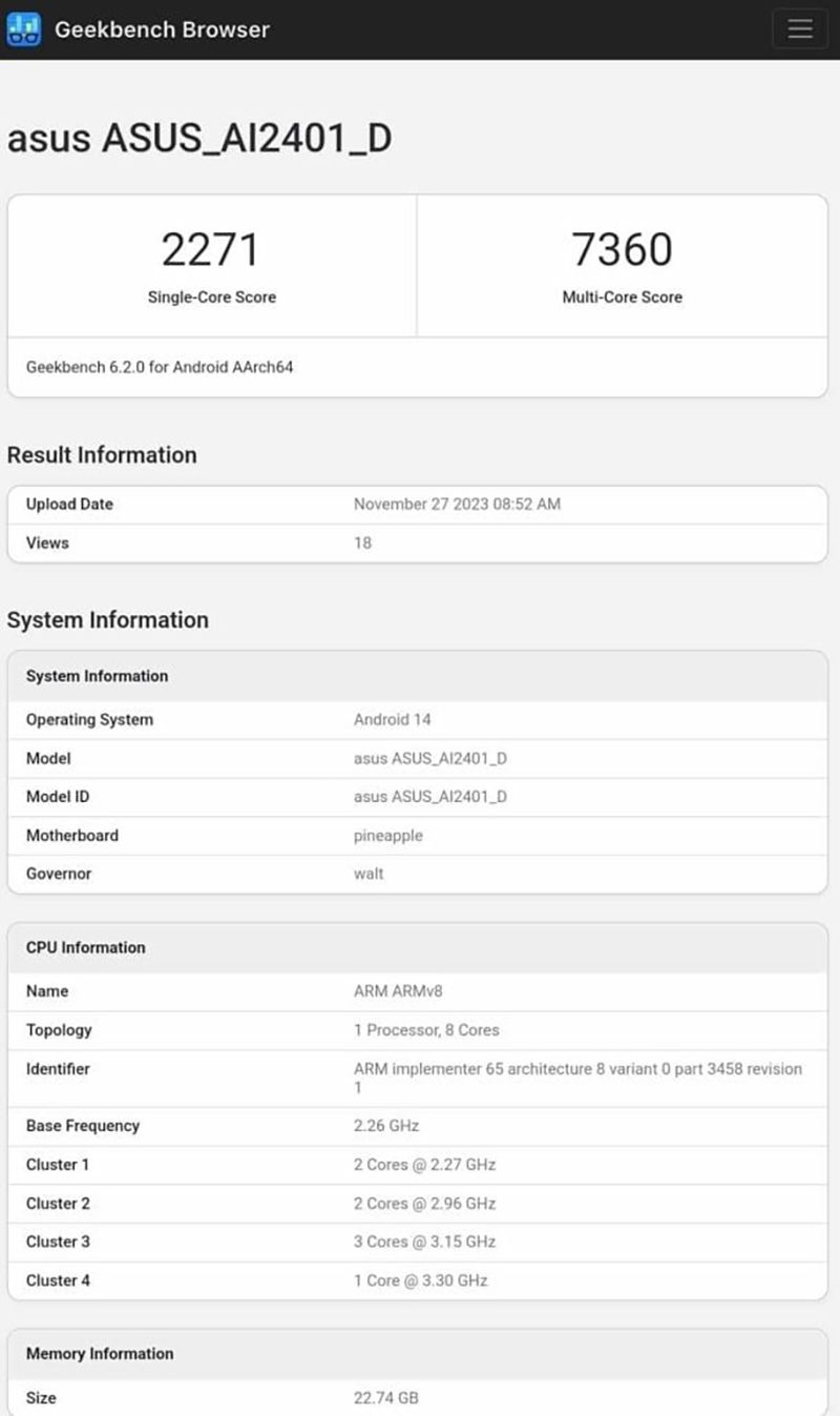 ROG Phone 8 Pro lộ hiệu năng trên Geekbench