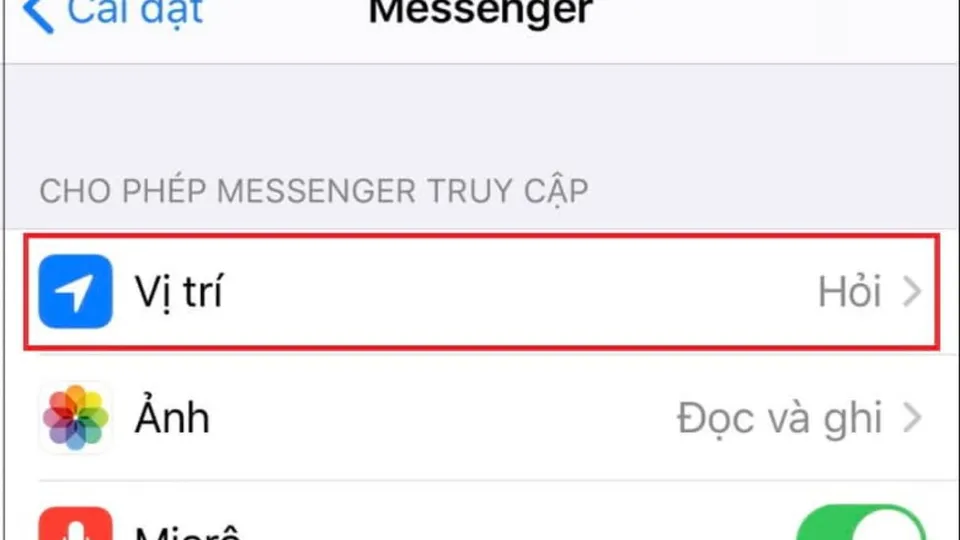 Cách tắt chia sẻ vị trí trên Messenger trên điện thoại iPhone bước 2