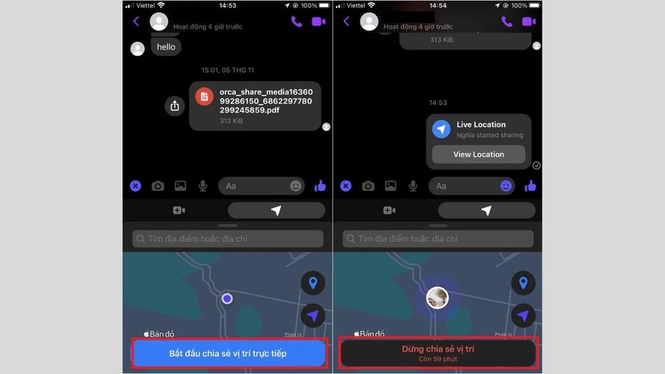 Cách chia sẻ vị trí trên Messenger bằng điện thoại iPhone bước 2