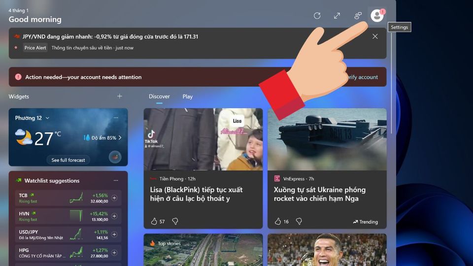 Vô hiệu hóa các nút Hover cho Widget ở trên Taskbar Windows 11 2