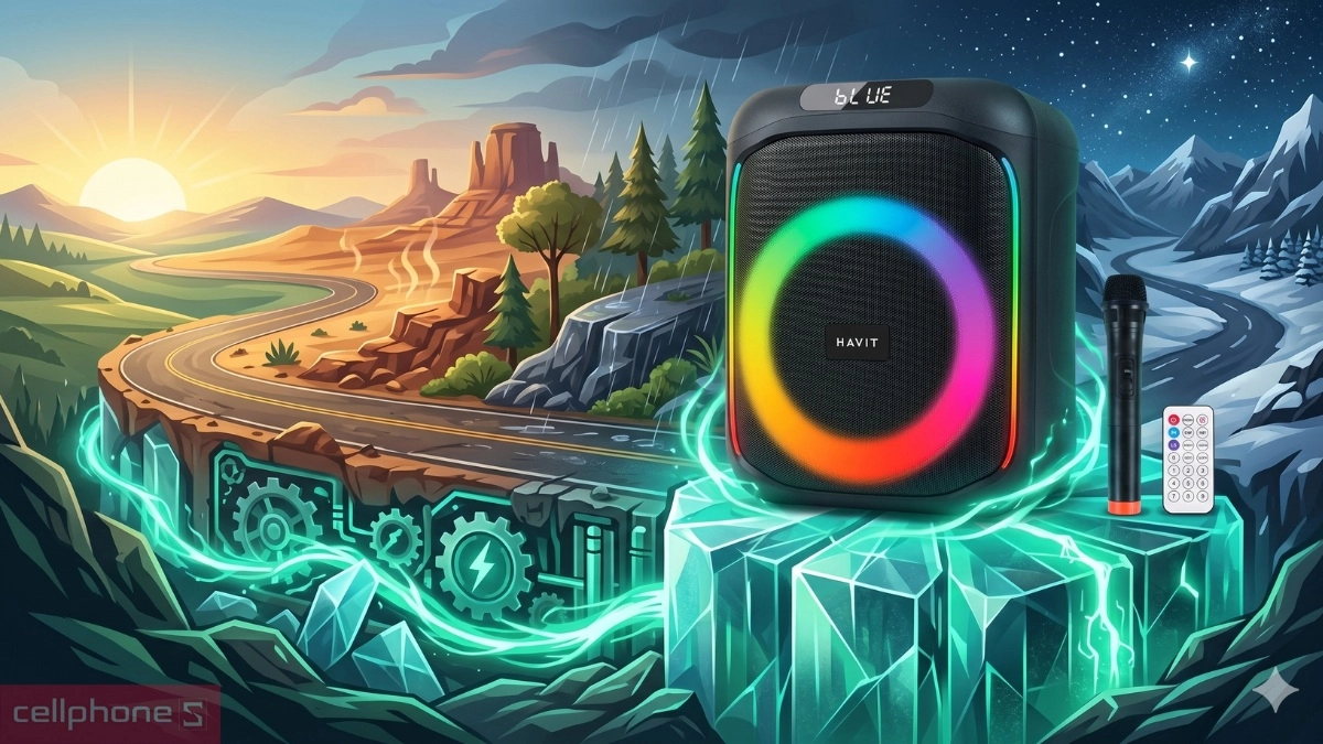 Pin 3600mAh của Loa Bluetooth Havit SQ146BT đen kèm 1 mic