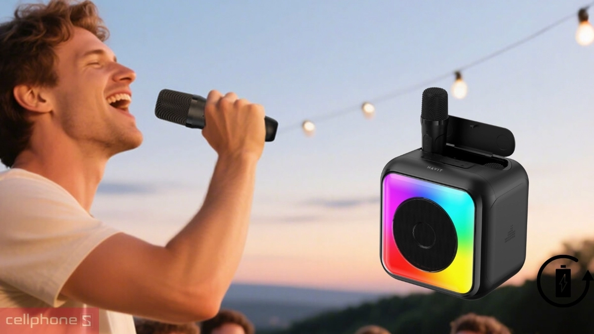 Thời gian sử dụng lâu dài Loa karaoke Mini Havit SK842BT 2 Mic