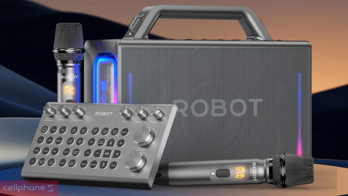 Công suất loa bluetooth Karaoke Robot RB90 100W kèm 2 micro