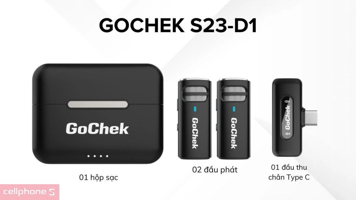 Bộ 2 mic Microphone thu âm không dây Gochek Ultra S23 - S23D1 (Type C)