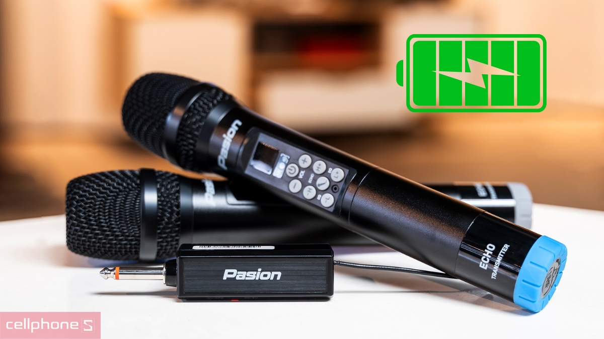 Viên pin thu âm lớn, sử dụng suốt nhiều giờ liền của micro không dây Paramax Pasion Echo