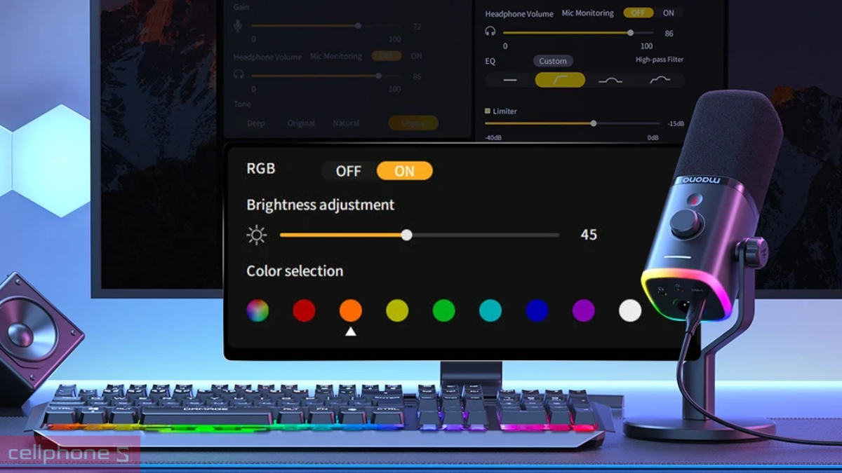 Hiệu ứng RGB microphone thu âm Maono RGB PD100X