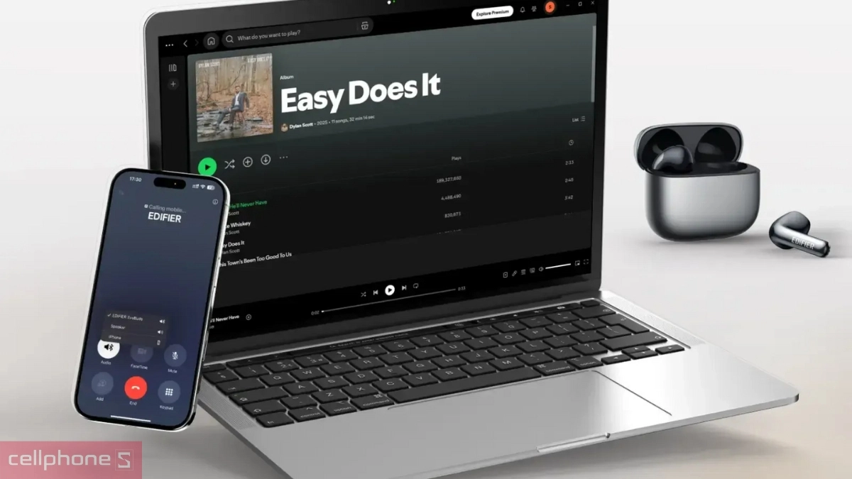 Kết nối tai nghe Bluetooth Edifier EvoBuds chính hãng