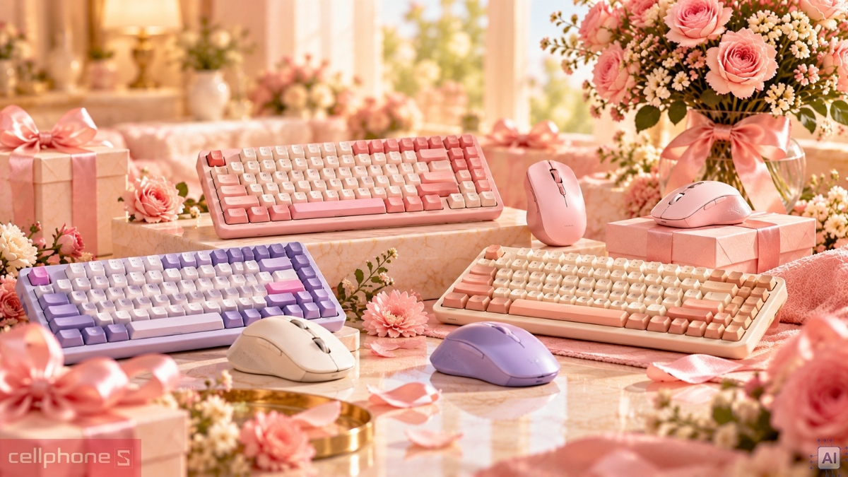 Chuột và bàn phím cơ tông pastel