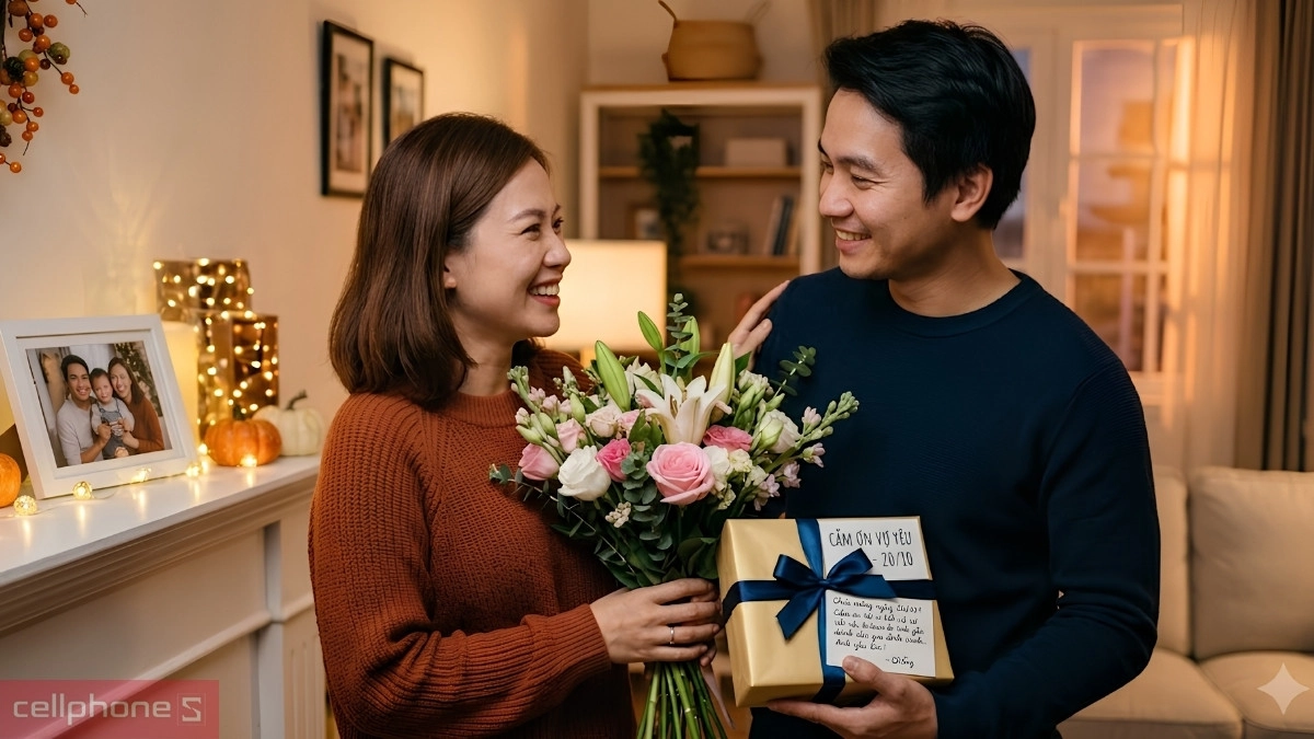 Người chồng tặng quà 20/10 thể hiện tình yêu thương và sự trân trọng dành cho Vợ