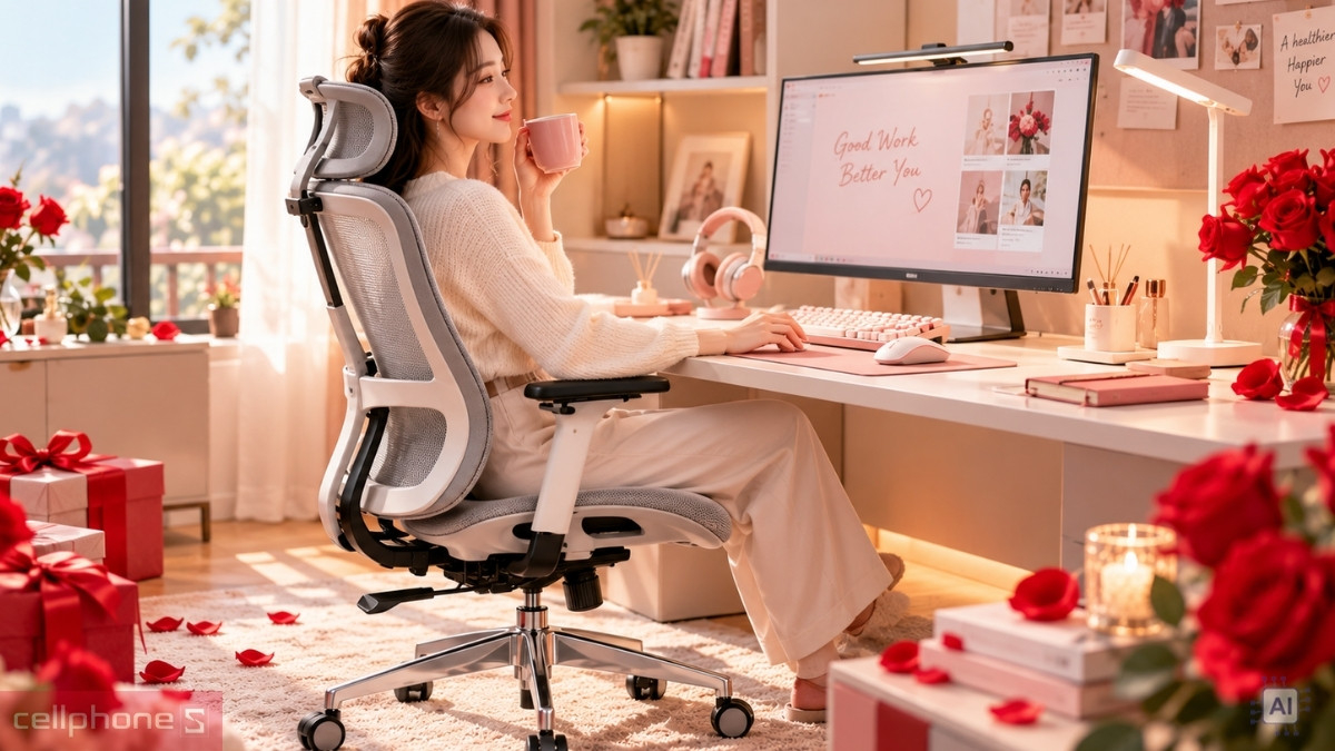 Bàn làm việc và ghế công thái học giúp Vợ làm việc thoải mái hơn mỗi ngày