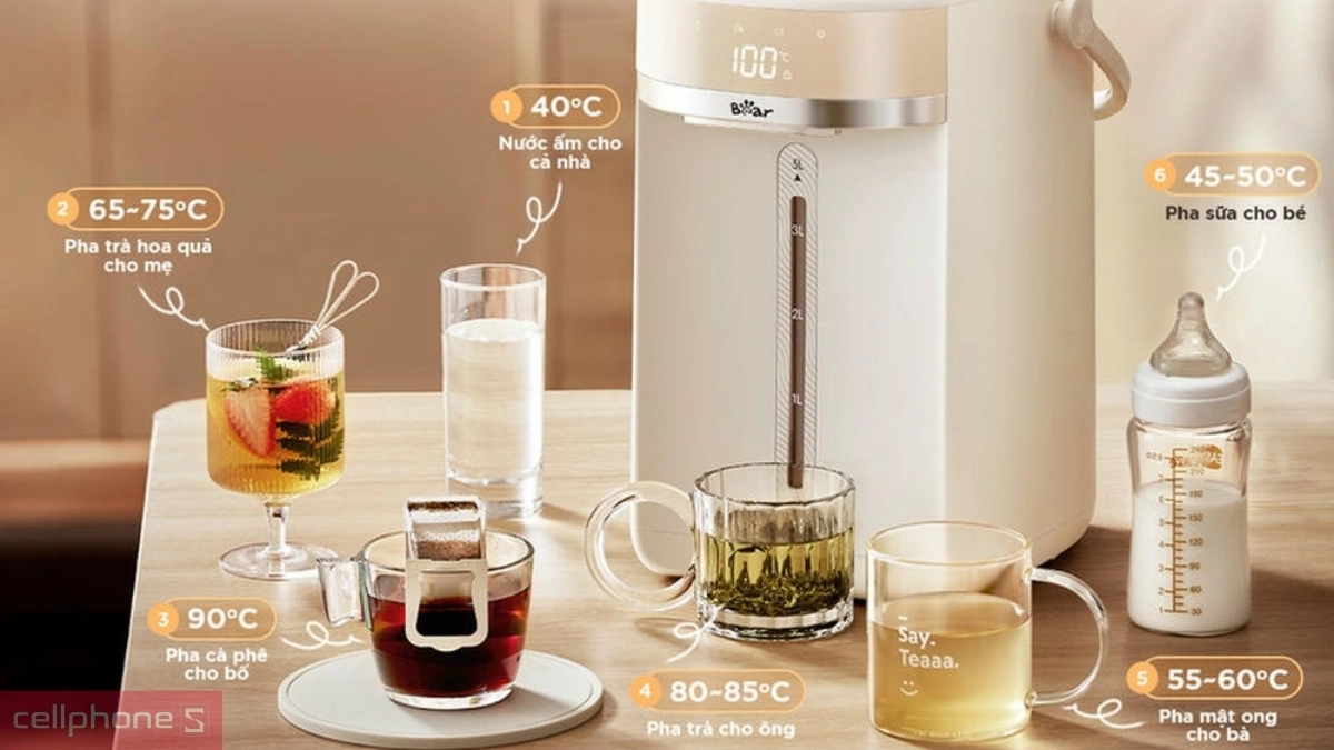 Dải nhiệt độ rộng của Bình thuỷ điện Bear 5L EWB-5H50M54