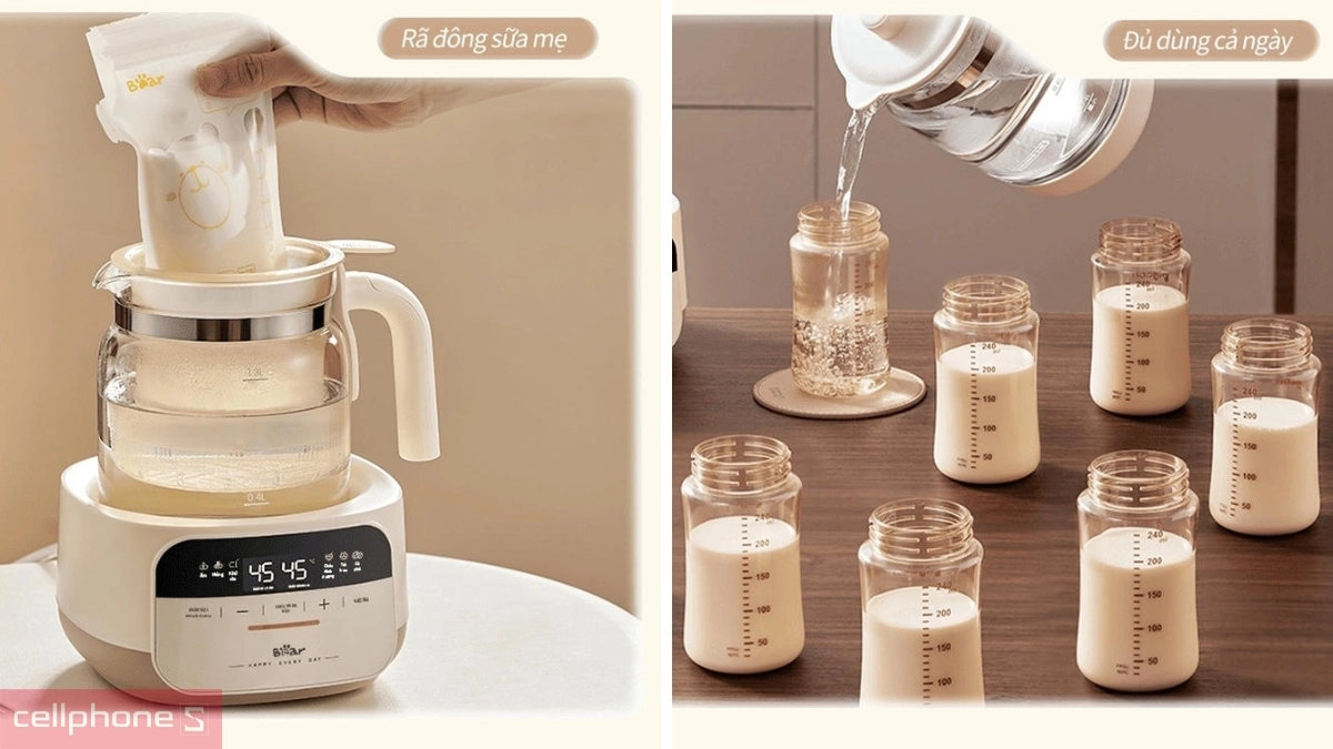 Thiết kế gọn nhẹ của Máy đun nước pha sữa Bear WW-4H12W có khay hấp