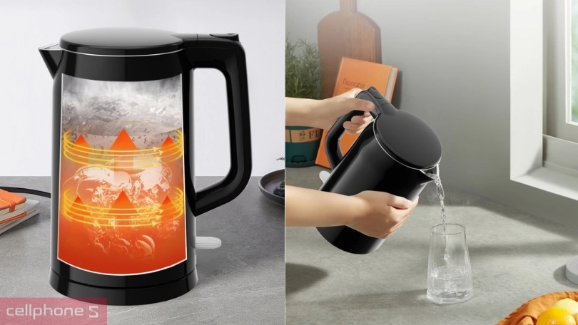 Ấm siêu tốc Gaabor EK 20M01A đun nhanh, vỏ cách nhiệt đáng tin cậy