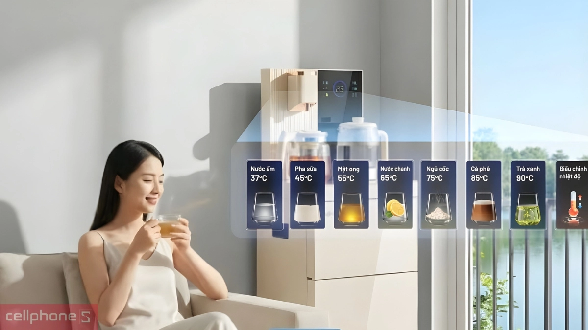 Nước nóng lạnh linh hoạt trên Cây nước bàn trà cao cấp có ngăn khử khuẩn UV Fujihome TB238N-UV