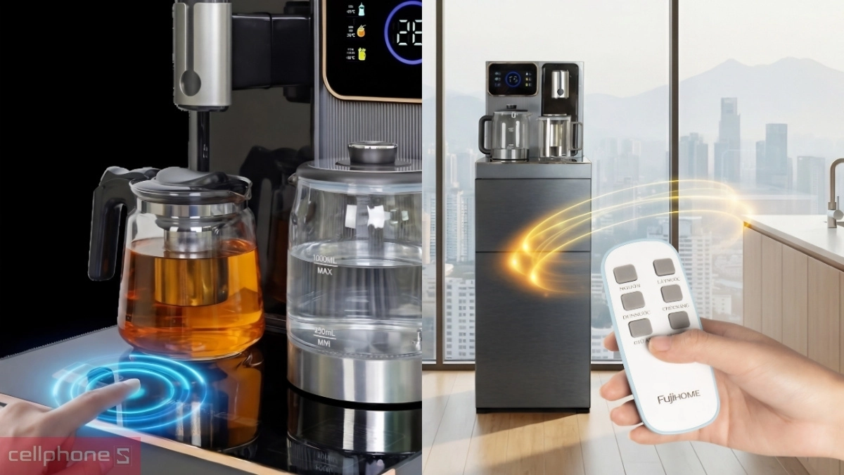 Remote từ xa và bảng điều khiển của Cây nước bàn trà cao cấp có ngăn khử khuẩn UV FujiHome TB241N-UV
