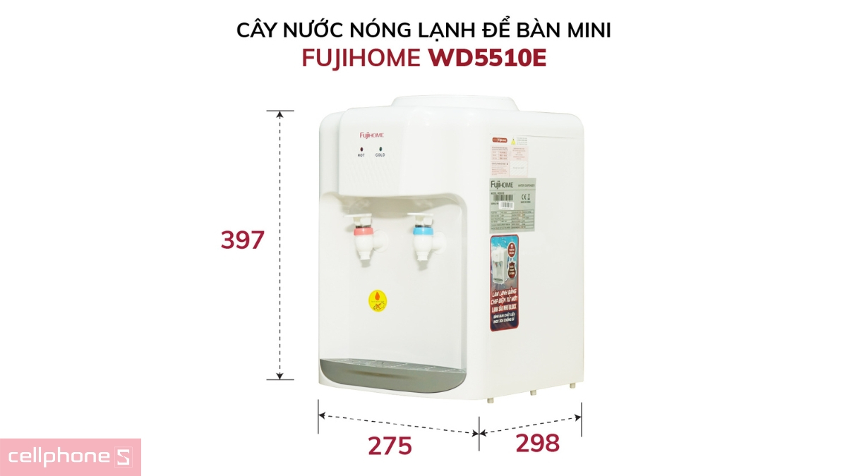 Thiết kế nhỏ gọn của Cây nước nóng lạnh để bàn Mini Fujihome WD5510E