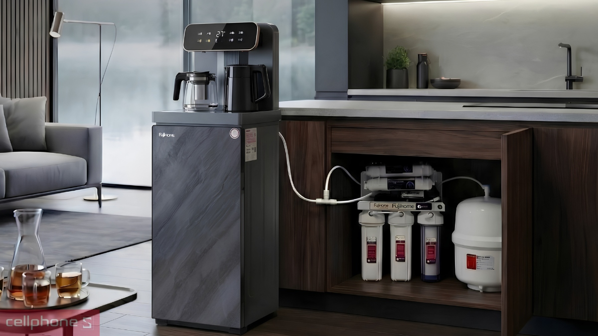 Khả năng kết nối RO cây nước nóng lạnh kết hợp bàn pha trà, cafe Fujihome TB243AN