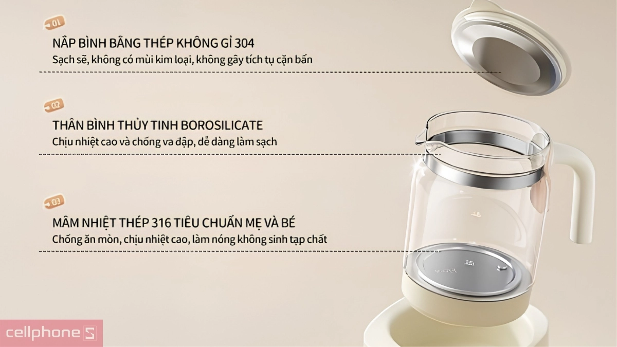 Cấu tạo máy đun nước pha sữa Bear WW-5H12N